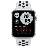 Умные часы Apple Watch Series 6 GPS 44мм Aluminum Case with Nike Sport Band, серебристый/чистая платина/черный