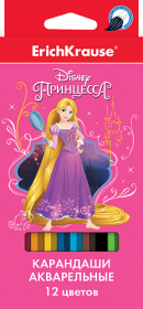 Акварельные карандаши ErichKrause® "Принцессы Disney. Королевский бал" 12 цветов с кисточкой (арт. 43146)