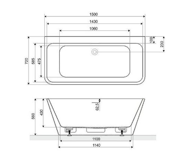 Акриловая ванна Excellent Lila 2.0 150x72 WAEX.LIL2.150.WHP без гидромассажа схема 7