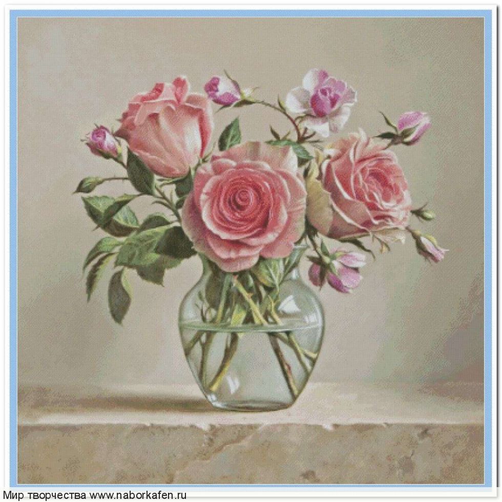 Набор для вышивания "00172 Розы в стеклянной вазе"