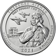 56 ПАРК США - 25 центов 2021 год. Национальный памятник лётчиков Таскиги. Алабама