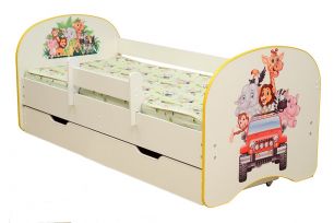 Кровать детская Зоопарк, с фотопечатью с 1-м ящиком 800*1600 лдсп белый
