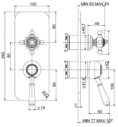 Встраиваемый смеситель для ванны/душа Fima - carlo frattini Lamp/Bell двухвентильный F3369X6CR схема 2