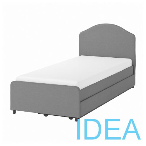 HAUGA ХАУГА Кровать с обивкой,2 кроватных ящика 90x200 см