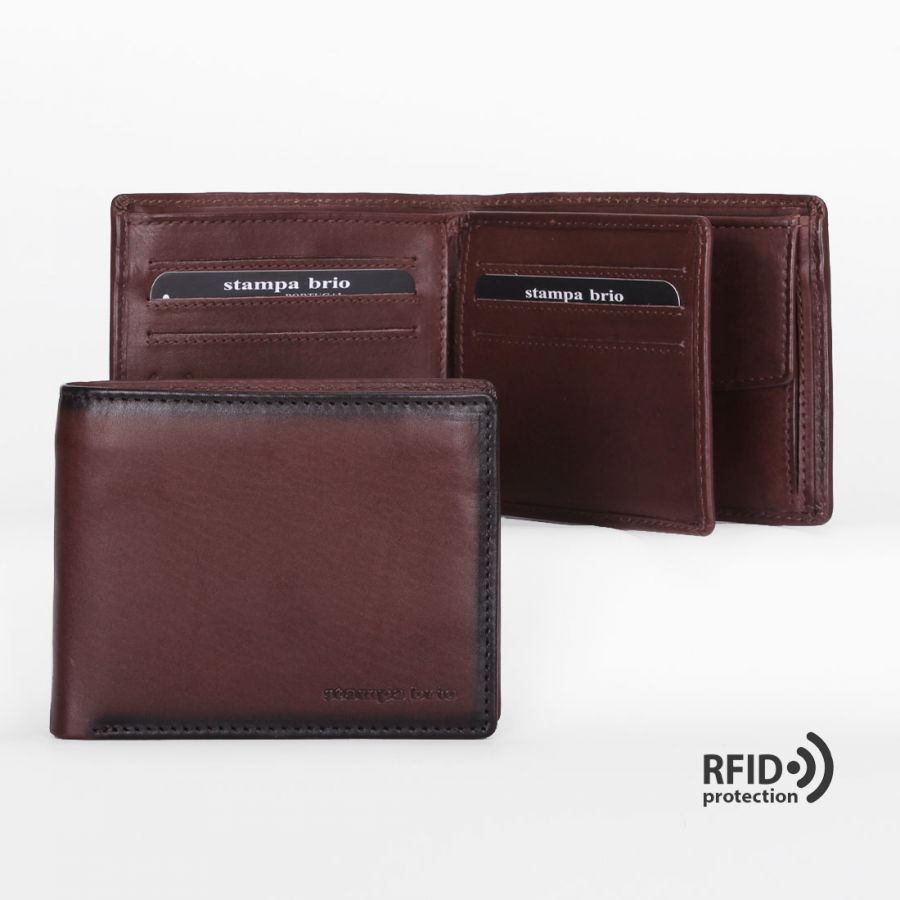 Кожаное портмоне с RFID защитой Stampa Brio 640-R-50550DKT Brown
