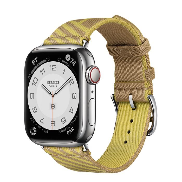 Часы Apple Watch Hermès Series 7 GPS + Cellular 41mm Silver Stainless Steel Case with Jumping Single Tour Kraft/Lime