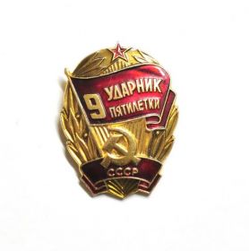 Знак Ударник 9 пятилетки 1975 года, СССР