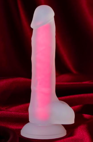 Фаллоимитатор "Штучки-Дрючки", силикон, прозрачно-розовый, светящийся в темноте, 18 см
