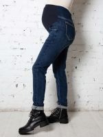 Джинсы на флисе "Мом", передний бандаж джинса на флисе синий деним