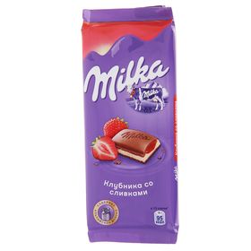 Шоколад MILKA 90г Молочный с клубнично-сливочной начинкой