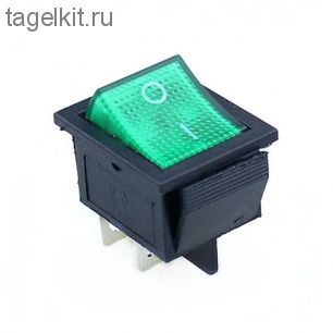 Клавишный выключатель KCD4-101-4P Green, 16A, 250V, две группы на включение