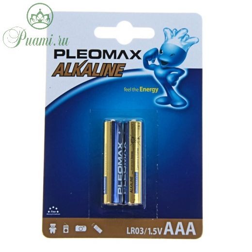 Батарейка алкалиновая Pleomax, AAA, LR03-2BL, 1.5В, блистер, 2 шт.