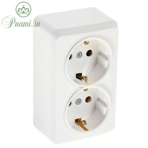 Розетка двухместная Luazon Lighting "СПБ", 16 А, с з/к, белая