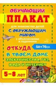 Откуда в твоем доме электричество, газ, вода и интернет. Обучающий плакат-раскраска для детей 5-8 л.