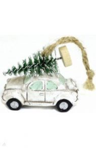 Новогоднее подвесное украшение Белый автомобиль с елкой