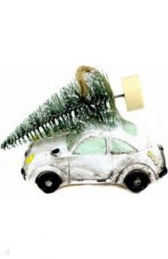 Новогоднее подвесное украшение Белая машина с елкой