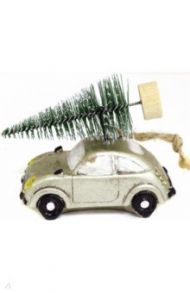 Новогоднее подвесное украшение Золотая машина с елкой
