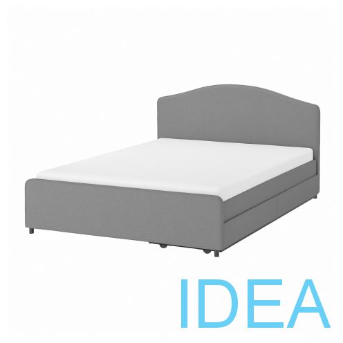 HAUGA ХАУГА Кровать с обивкой,2 кроватных ящика 160x200 см