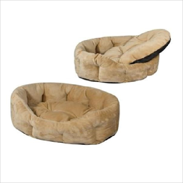 Лежак для кошек и собак Yami-Yami овальный пухлый с подушкой бежевый 62х50х19см