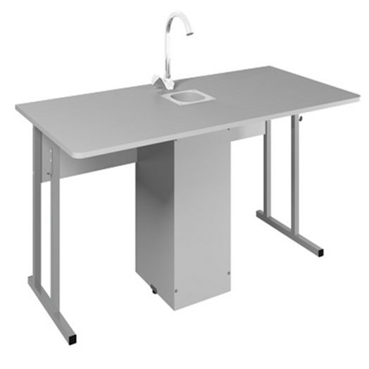 ST-0162 Стол ученический 2-местный для кабинета химии (серый пластик) серый каркас