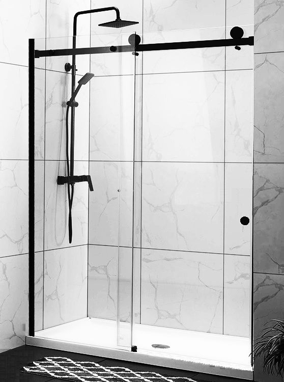Душевая дверь Oporto Shower OS7PВ 130x190 прозрачное стекло, черный матовый