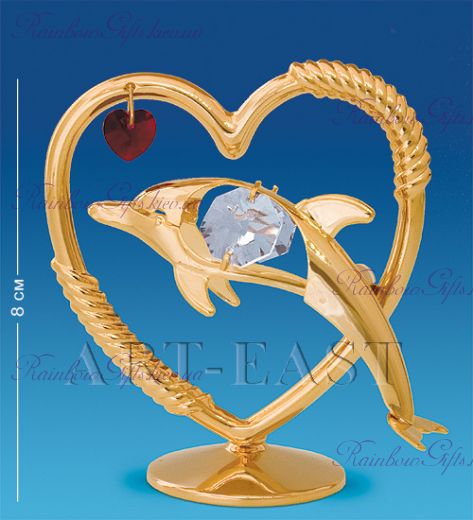 Фигурка Дельфин в сердце с камнями “Swarovski”
