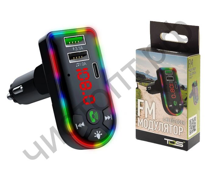 FM модулятор MP3 TS-CAF17 подсветка RGB (Bluetooth) 2 USB, один 3,1А + выход TYPE-C для зарядки