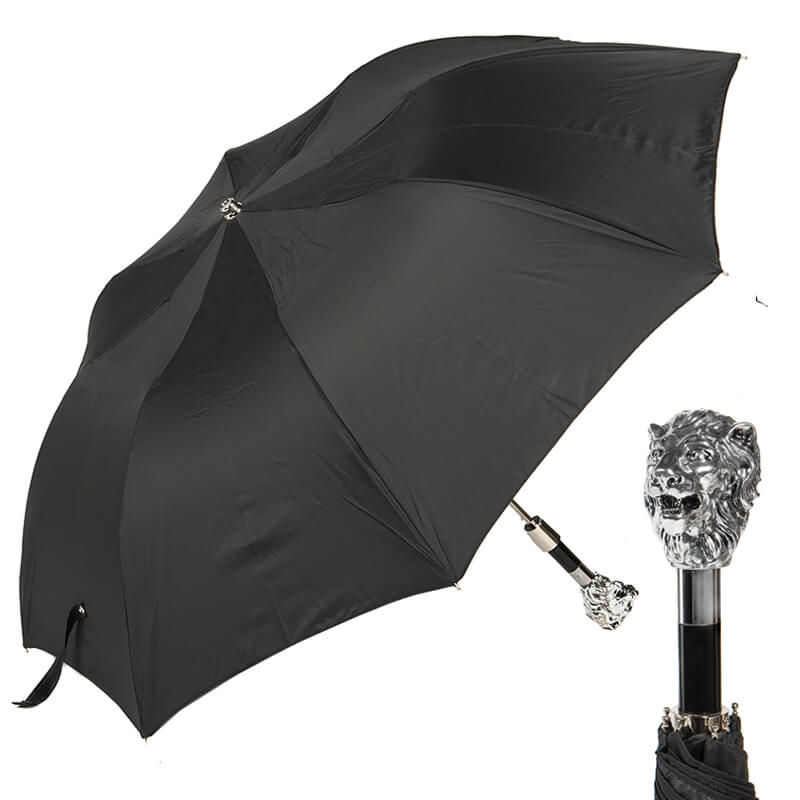 Зонт складной Pasotti Auto Leone Silver Oxford Black