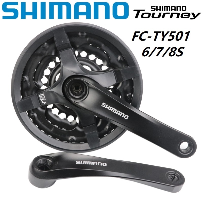 Комплект шатунов SHIMANO FC-TY501, 48/38/28 зуба, 3х6,7,8 скор.,170 мм, под квадрат, с пластиковой защитой, алюминий