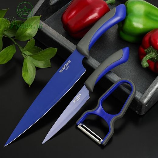 Набор ножей Faded, 3 предмета: ножи, овощечистка, цвет синий