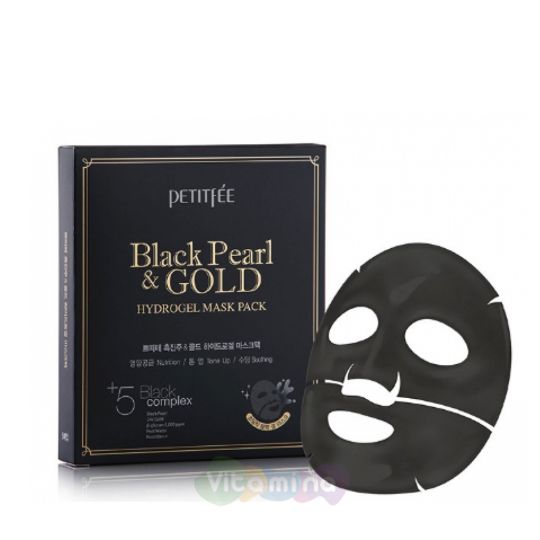 Petitfee Гидрогелевая маска для лица с черным жемчугом Black Pearl & Gold Hydrogel Mask Pack