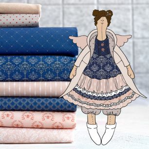 Набор ткани для пошива тела и одежды  - Онлайн школа "Тильда" сине-бежевый образ