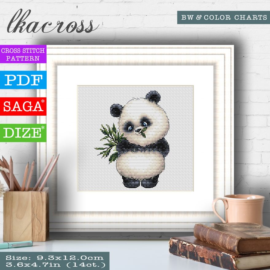 "Cute panda 1". Digital cross stitch pattern.