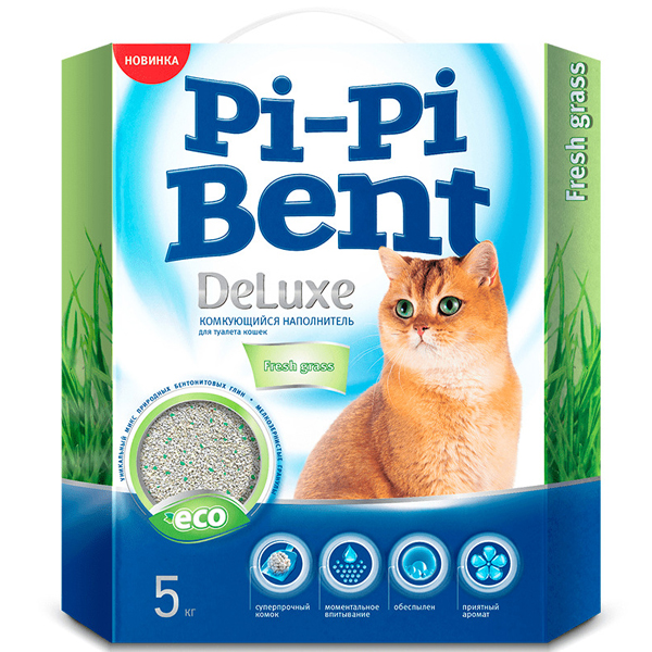 Наполнитель для кошек Pi-Pi-Bent Fresh DeLuxe Grass комкующийся "Делюкс Фреш Грасс" (коробка) 5кг