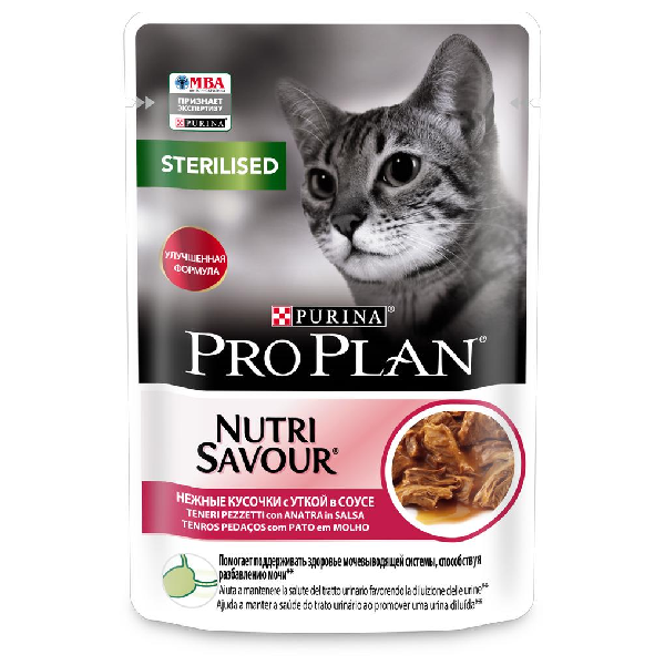 Влажный корм для стерилизованных кошек Pro Plan Sterilised Nutrisavour кусочки в соусе с уткой 85 гр