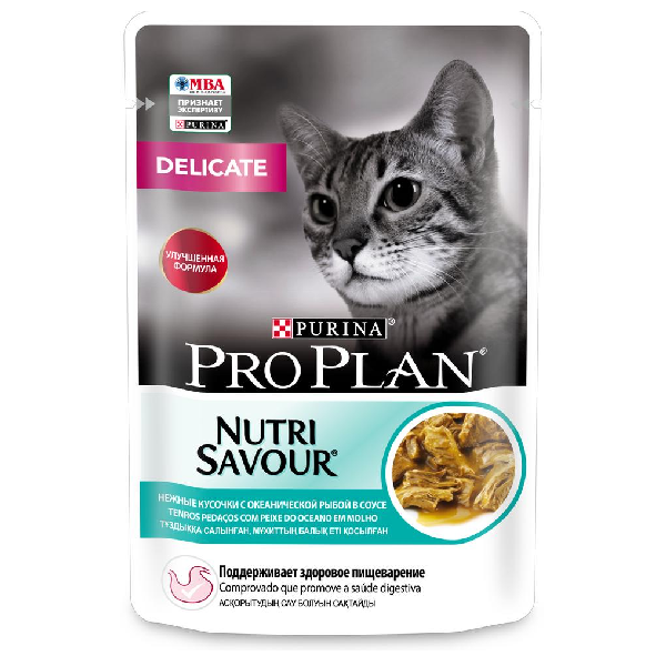 Влажный корм для кошек Pro Plan Nutri Savour Delicate кусочки в соусе с океанической рыбой 85 гр
