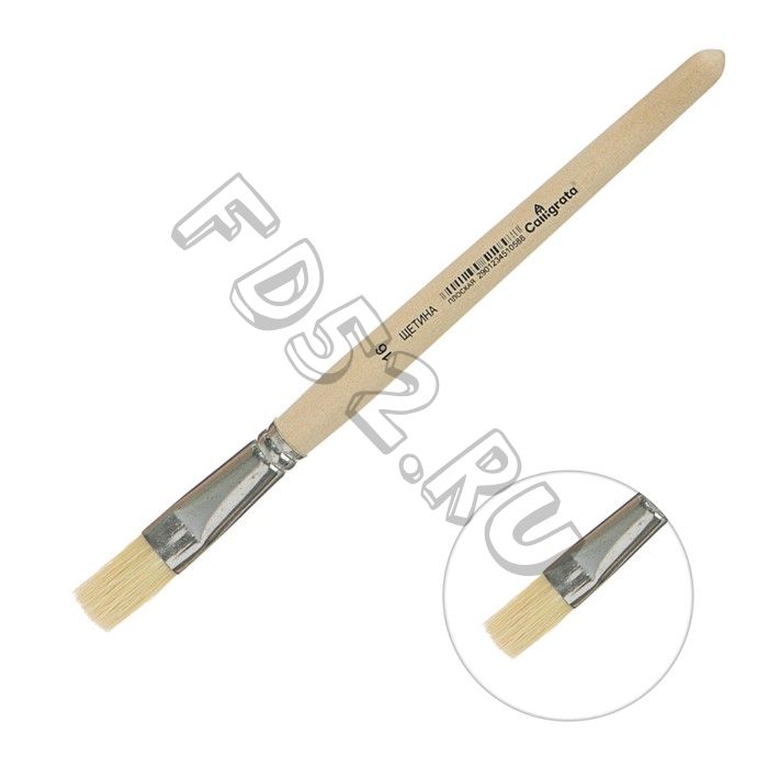 Кисть Щетина плоская №16 (ширина обоймы 16 мм; длина волоса 24 мм), деревянная ручка, Calligrata