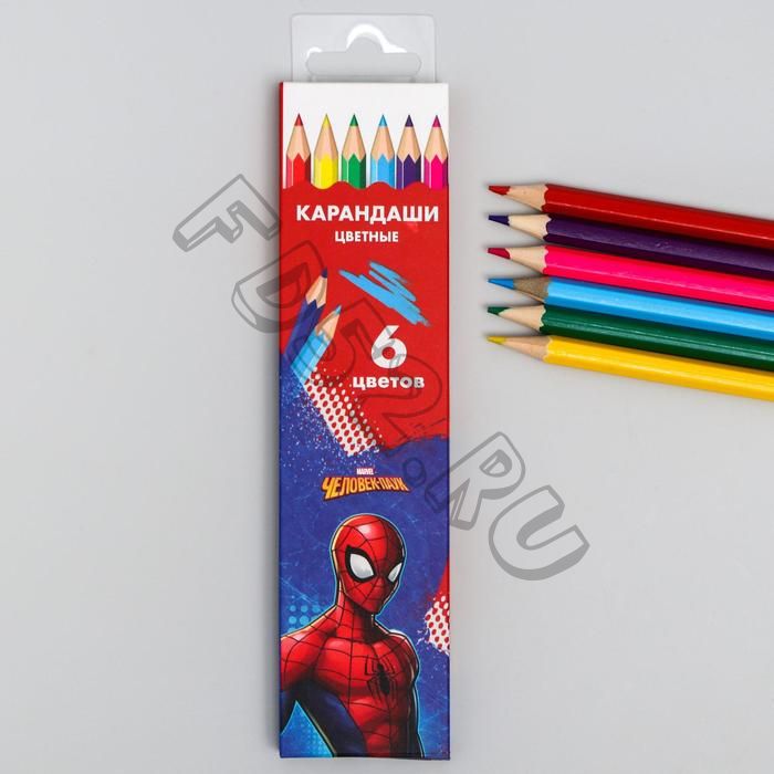 Карандаши цветные, 6 цветов "Супергерой", Человек-Паук