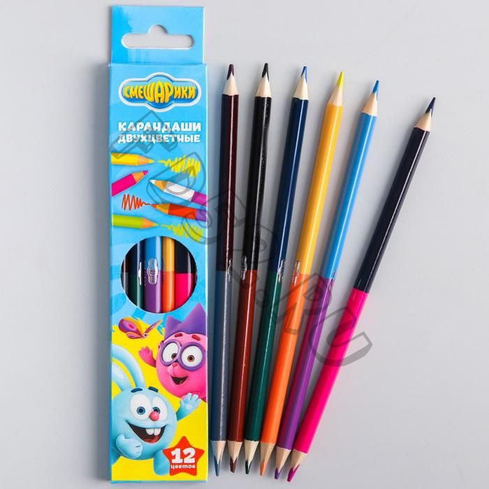 Двухсторонние цветные карандаши, 12 цветов, «Смешарики», 6 штук
