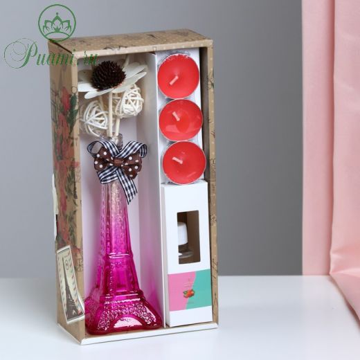 Набор подарочный "Париж": ваза,свечи,аромамасло клубника,декор, "Богатство Аромата"8 марта