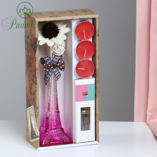 Набор подарочный "Париж": ваза,свечи,аромамасло клубника,декор, "Богатство Аромата"