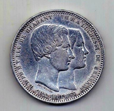 5 франков 1853 Бельгия AUNC Редкость
