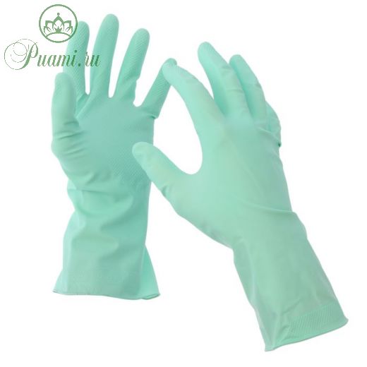 Перчатки хозяйственные резиновые размер L, лёгкие, прочные, пара, цвет зелёный