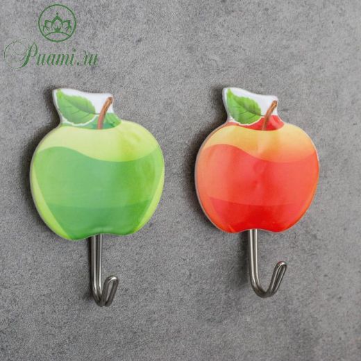 Набор крючков на липучке «Яблоки», 2 шт, цвет МИКС