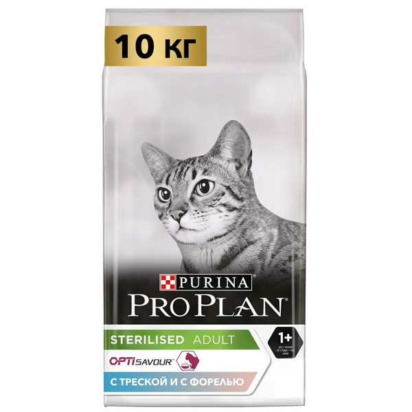 Сухой корм для стерилизованных кошек и кастрированных котов Pro Plan Sterilised с треской и форелью 10кг