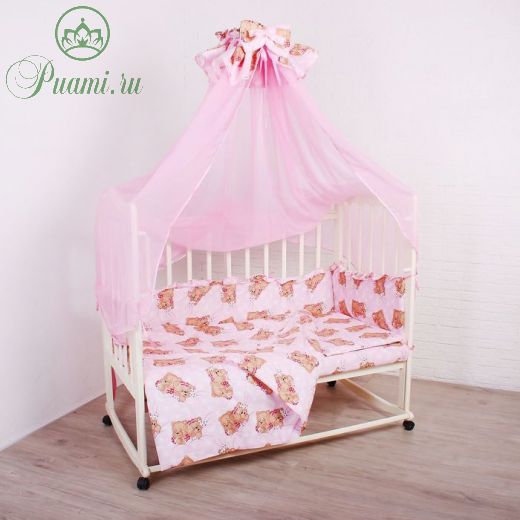 Комплект в кроватку "Спящие мишки" (5 предметов), цвет розовый 515