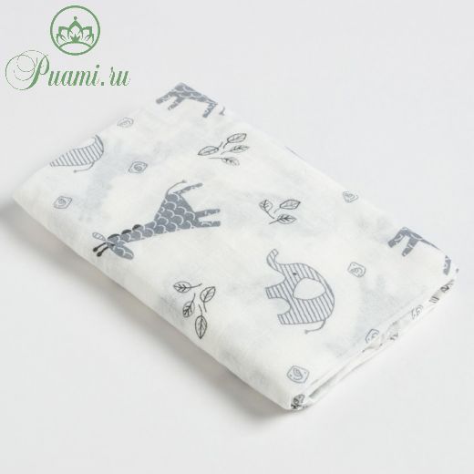 Пелёнка Крошка Я 70*120 см Слоники, муслин двухслойный, 100% хлопок