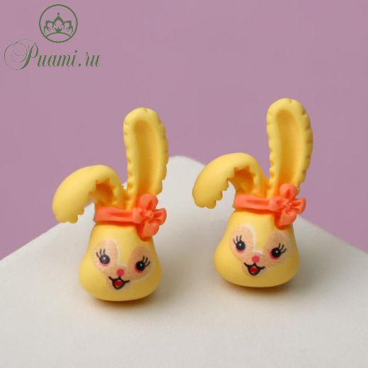 Серьги детские "Кролик с бантиком", цвет жёлто-оранжевый