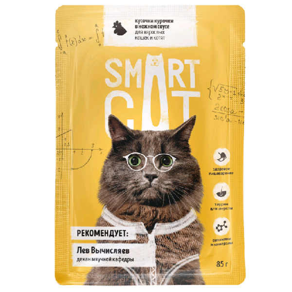 Влажный корм для кошек Smart Cat кусочки в соусе с курицей 85 гр