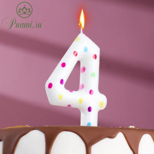 Свеча в торт на день рождения «Конфетти», цифра "4" , ГИГАНТ, 9 см